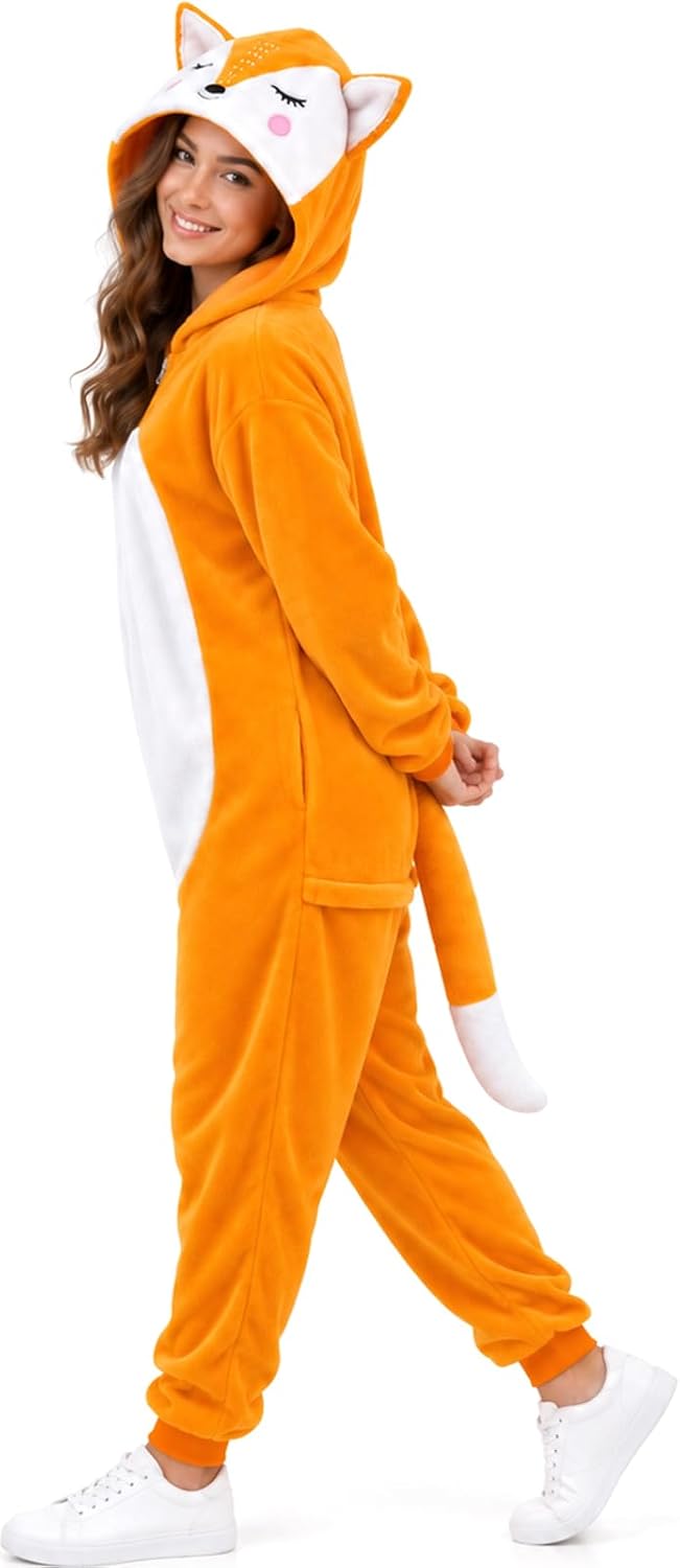 Gorkonpy Fox Costume Adult Women Animal Onesie Pajamas Halloween
