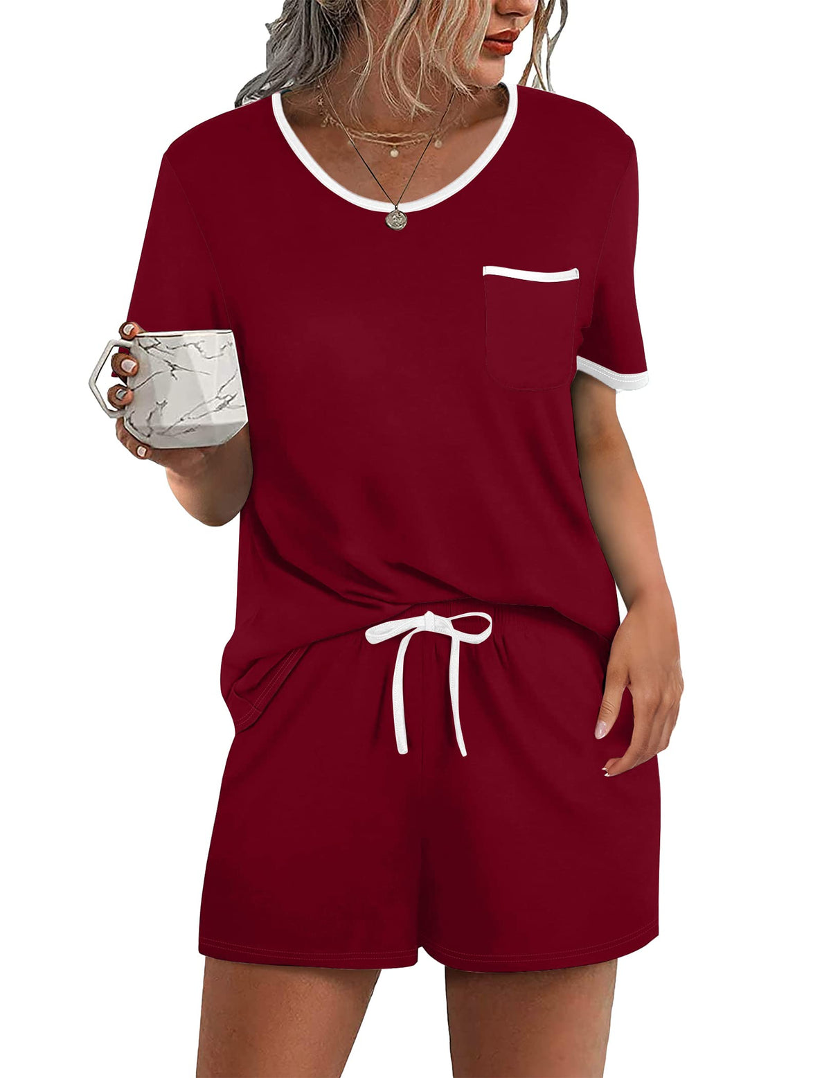 Ekouaer Pajamas for Womens Set 2 Piece Soft Sleepwear, Chest Pocket
