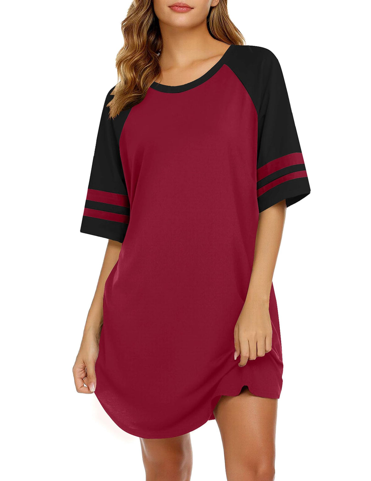 Ekouaer Cotton Nightgowns for Women Color Block Short Sleeve Sleep Shirts