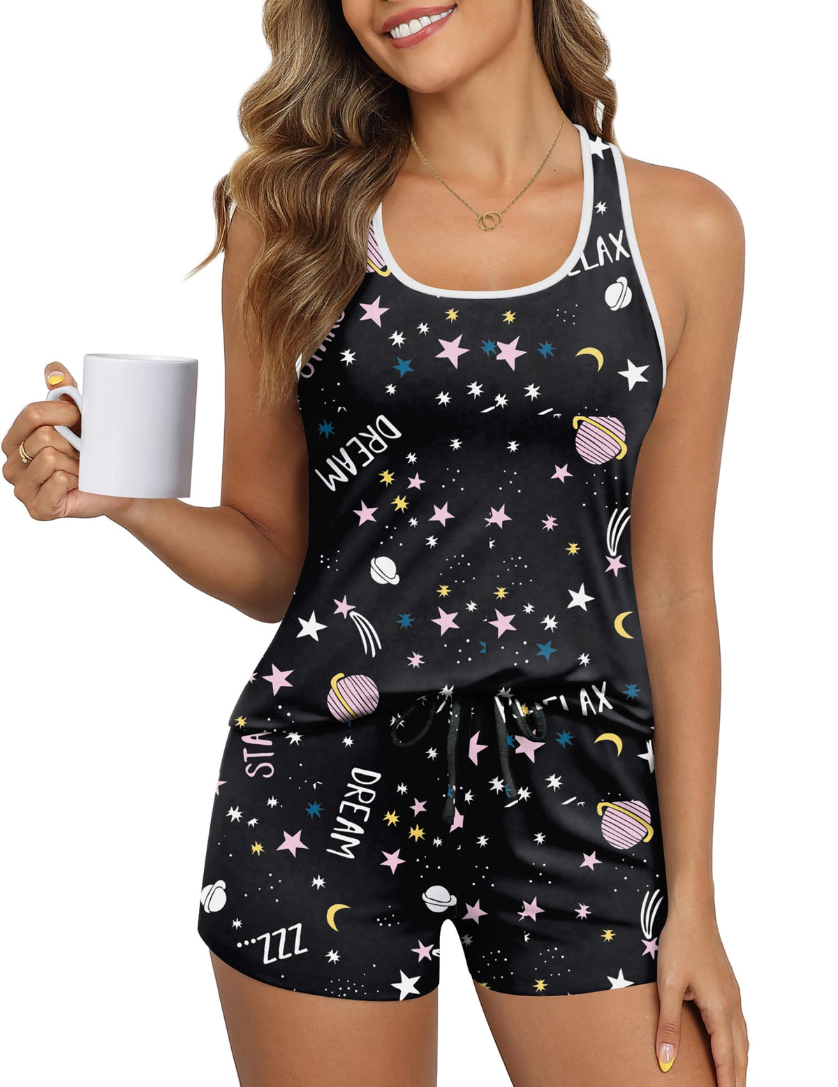 Ekouaer Womens Tank Top Pajama Set Sleeveless Sleepwear Cami and Shorts Pjs