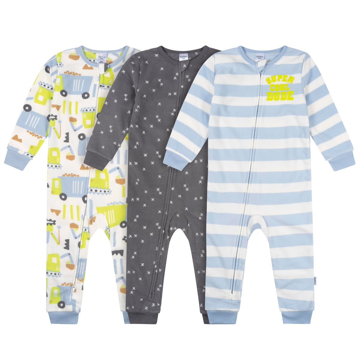 Gerber Baby Boys 3-Pack Fleece Footless Pajamas