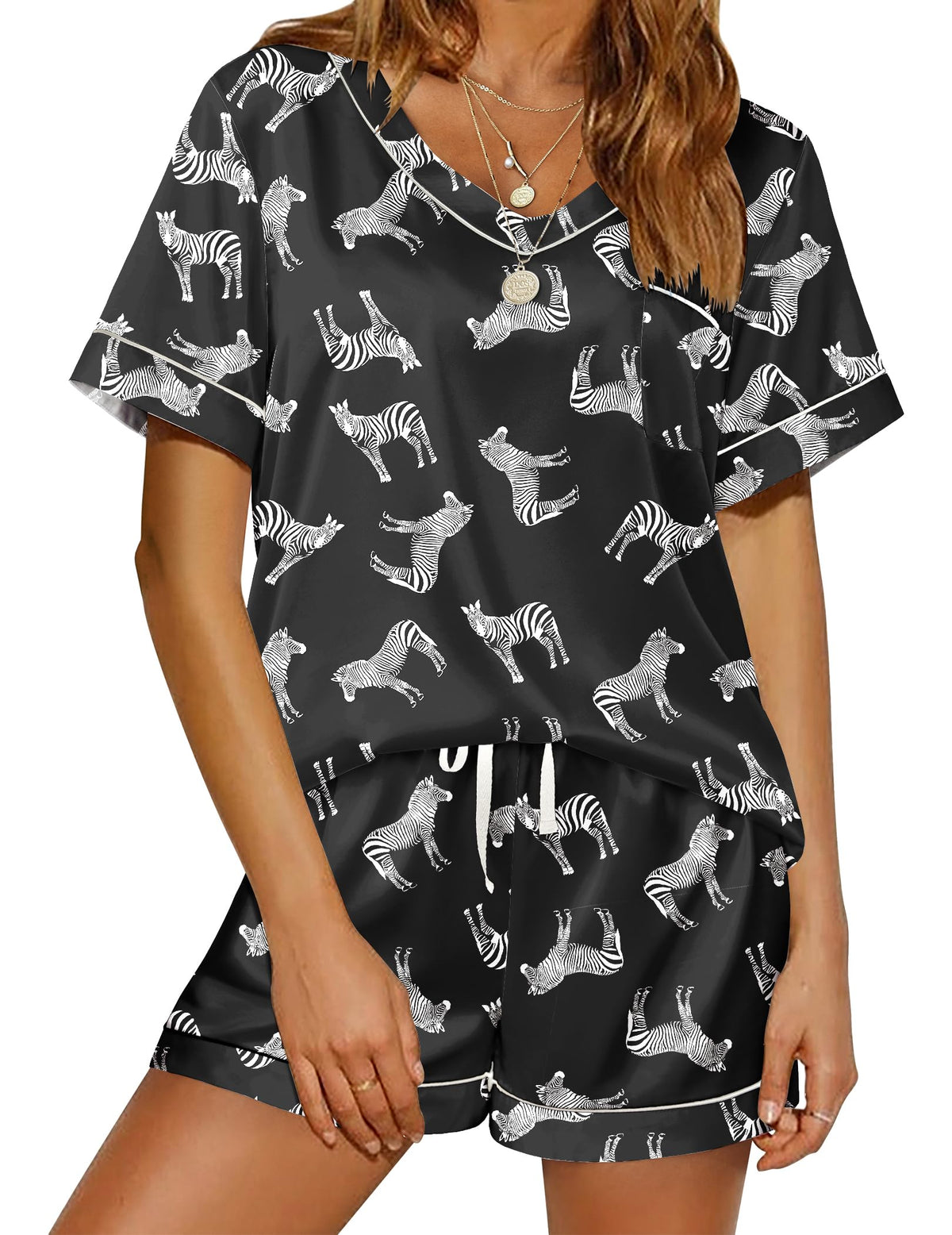 Ekouaer Silk Pajama for Women Short Sleeve Satin Pj Set Two Piece XS-XXL