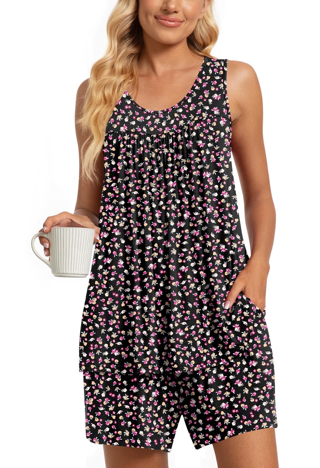 TAOHUADAO 2 Piece Women's Sleeveless Pajama Sets, Lounge Sleepwear Ladies Pjs Sets with Pockets