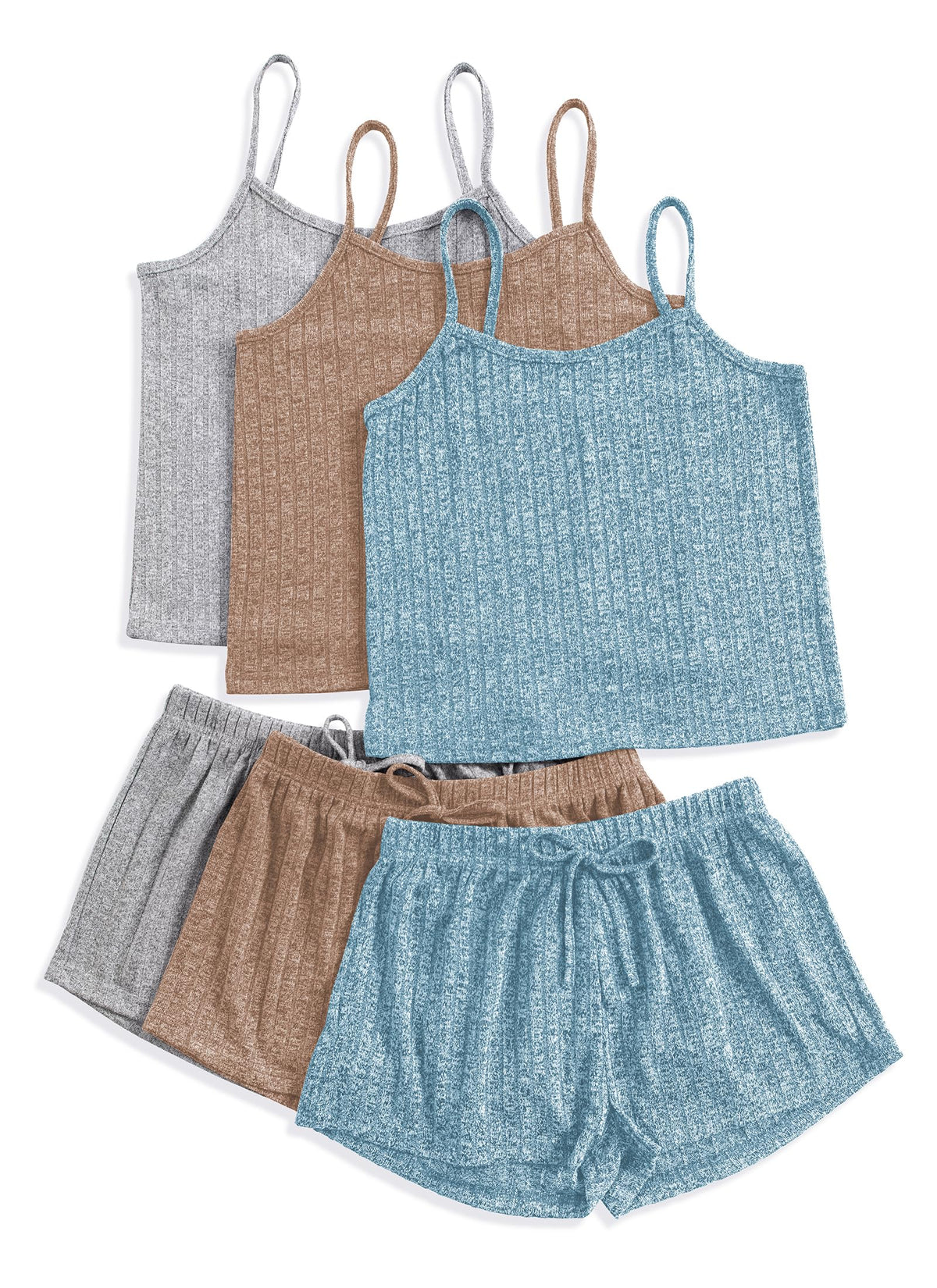 3 Sets for Women Ribbed Pajamas Set Crop Top and Shorts Button Lounge Set Sleeveless Pjs Sleepwear