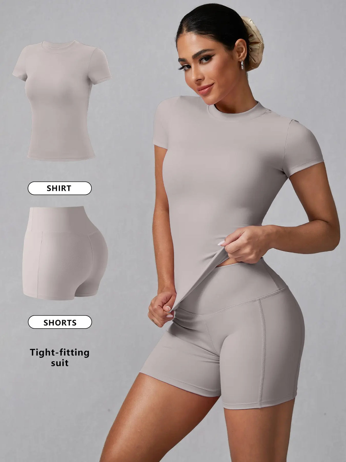 Women's Basic Solid Tee & High Waist Shorts Loungewear, Casual Comfy Round Neck Short Sleeve T-Shirt & Skinny Shorts PJ Set, Ladies Sleepwear for Summer, Pajama, Casual Fitted Sleepwear, Pajama Sets