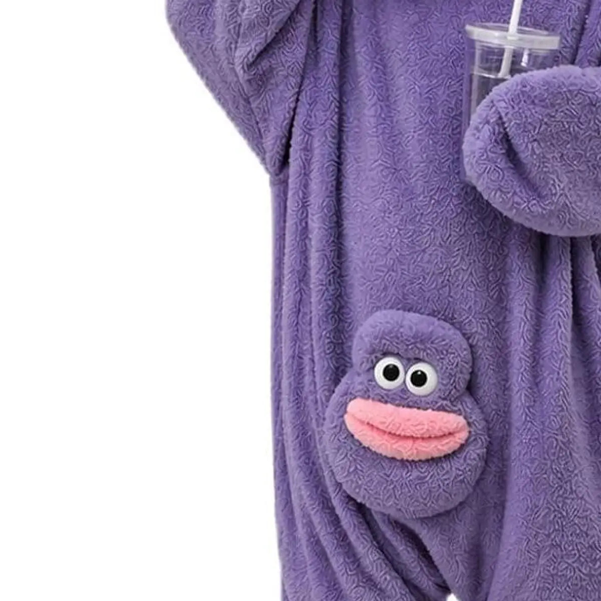 Adults Big Mouth Monster Onesie Pajamas, Oversized Hooded Plush Fleece Character Jumpsuit, Cozy One-Piece Loungewear for Sleepovers and Seasonal Gatherings, Matching Foot Covers and Comb Set