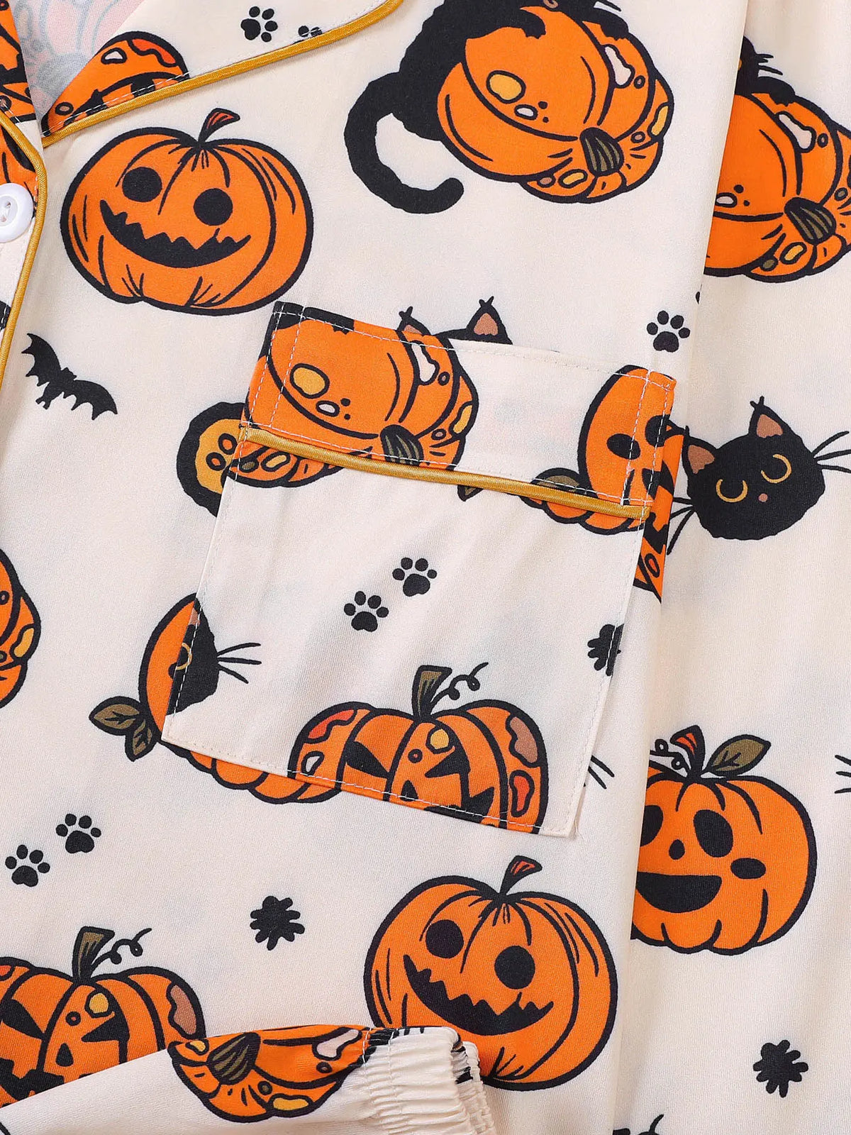 2 pieces of women's Halloween cute pumpkin cat bat printed long sleeved pants pajamas set with pockets suitable for all seasons, comfortable, trendy, energetic, elegant and casual home wear