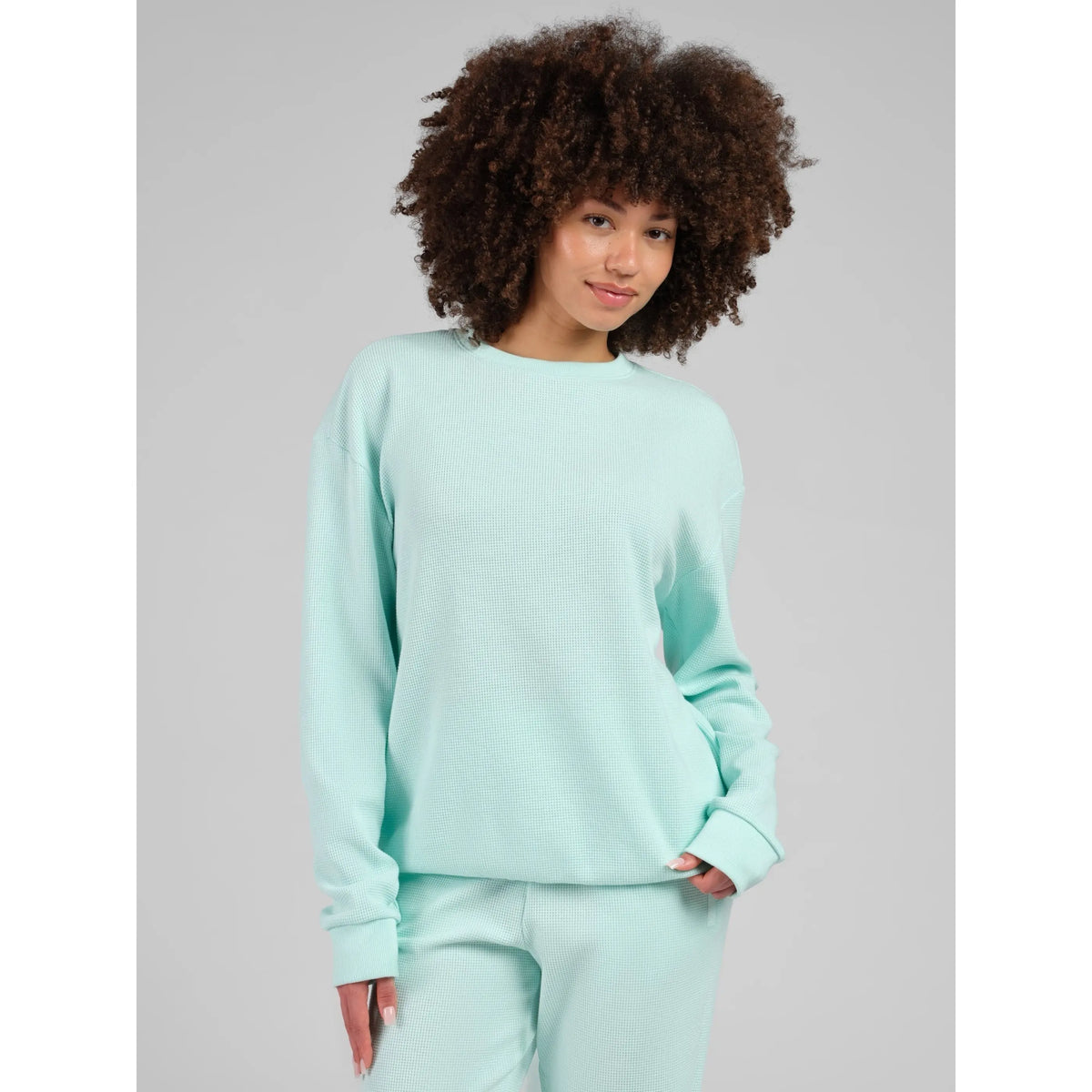 Comfrt | Waffle Lounge Long Sleeve | Crewneck Lightweight Cotton Blend Textured Lounge Top