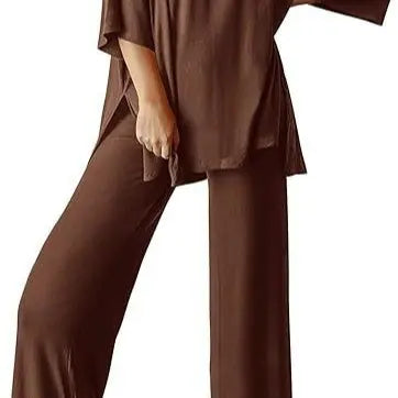 PHEFEE 2 Piece Outfits for Women Loungewear Sets Oversized Short Sleeve Top Wide Leg Pants Casual Matching Sets Soft Milk Silk,sohochic