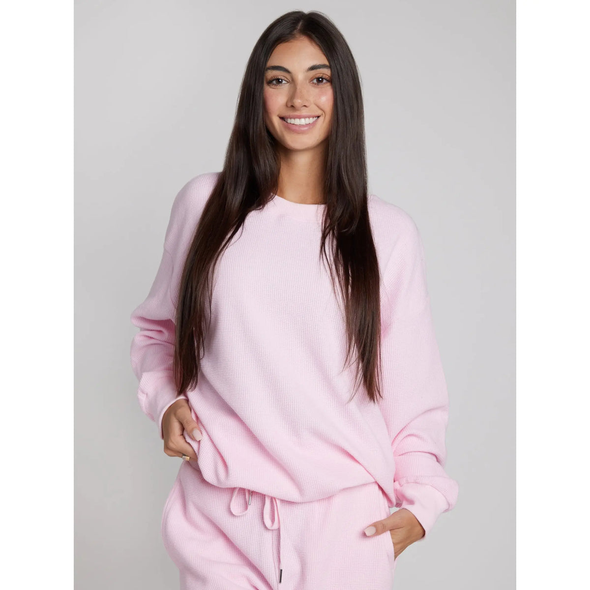 Comfrt | Waffle Lounge Long Sleeve | Crewneck Lightweight Cotton Blend Textured Lounge Top