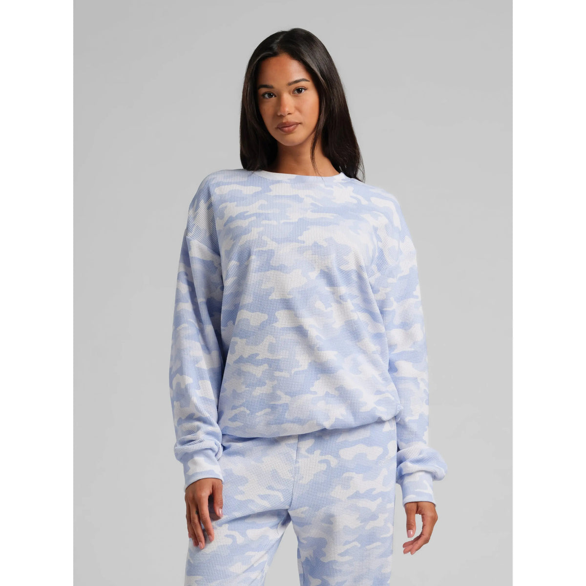 Comfrt | Waffle Lounge Long Sleeve | Crewneck Lightweight Cotton Blend Textured Lounge Top