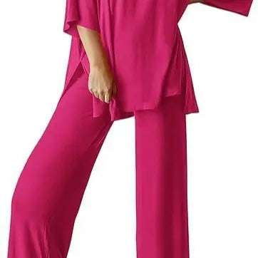 PHEFEE 2 Piece Outfits for Women Loungewear Sets Oversized Short Sleeve Top Wide Leg Pants Casual Matching Sets Soft Milk Silk,sohochic