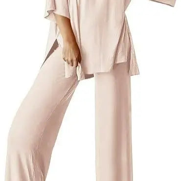 PHEFEE 2 Piece Outfits for Women Loungewear Sets Oversized Short Sleeve Top Wide Leg Pants Casual Matching Sets Soft Milk Silk,sohochic