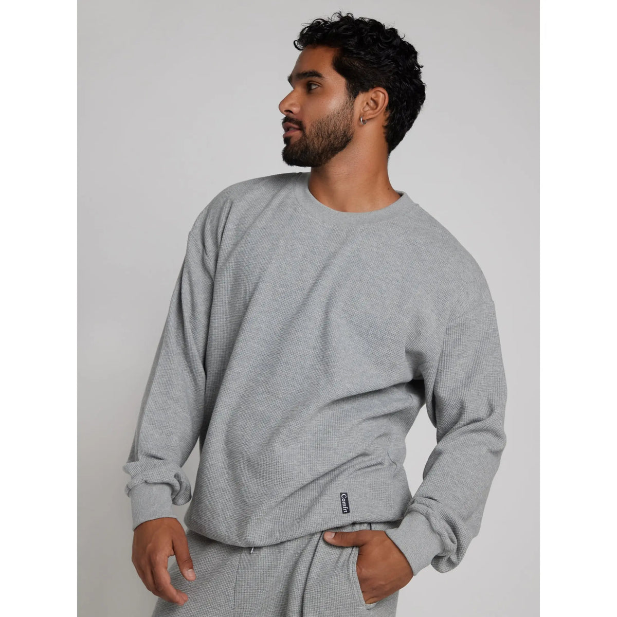 Comfrt | Waffle Lounge Long Sleeve | Crewneck Lightweight Cotton Blend Textured Lounge Top