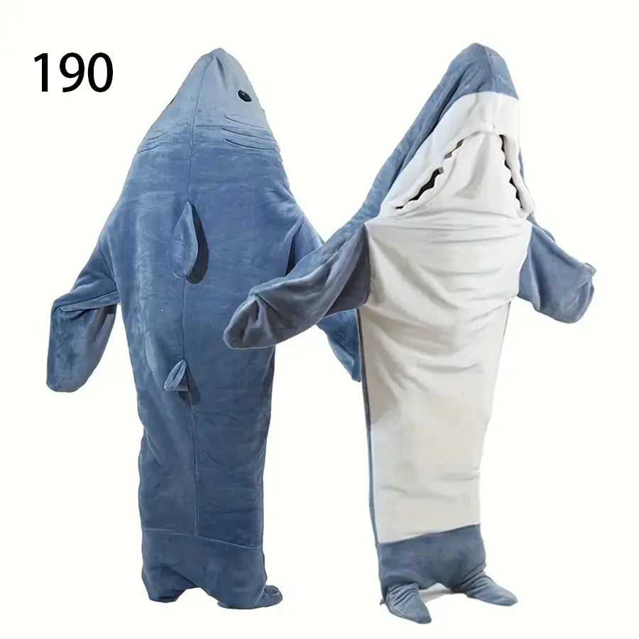 Cartoon Shark Sleep Bag Animal Onesie Flannel Shark Home Wear Loungewear Blue, Comfortable Fit Loose Oversized All-In-One Pajamas for Kids & Adults, Nightwear, Homewear, Sleeping Bag