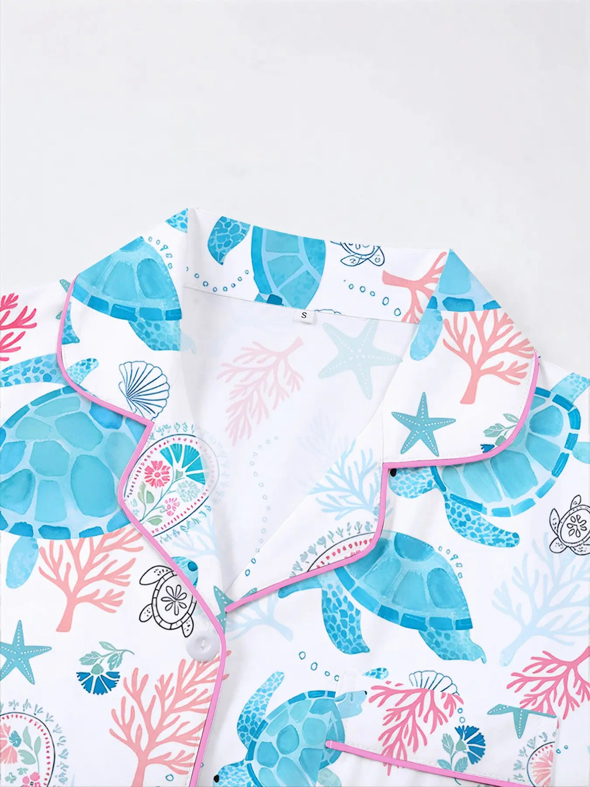 Women's Turtle Print Sleepwear Set, Short Sleeve Button-Up Top & Elastic Shorts, Casual All Seasons Pajamas, Comfortable Home Wear, Loungewear, Homewear, Lady, Breathable Summer Sleepwear, Casual Nightwear, Lounge Pjs Set, Sleepwear Outfits