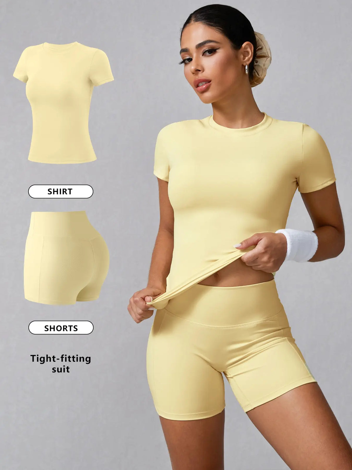 Women's Basic Solid Tee & High Waist Shorts Loungewear, Casual Comfy Round Neck Short Sleeve T-Shirt & Skinny Shorts PJ Set, Ladies Sleepwear for Summer, Pajama, Casual Fitted Sleepwear, Pajama Sets