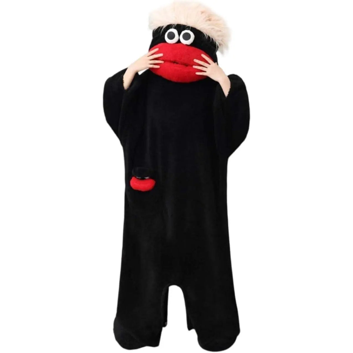 Hooded Plush Funny Monster Onesie, One-Piece Loungewear Pajamas, Unique Big Mouth Design, Warm Oversized Casual Home Lounge Sleepwear