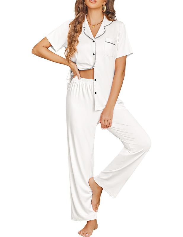 Ekouaer Womens Pajama Sets Button Down Lounge Sets 2 Piece Short Sleeve Pjs