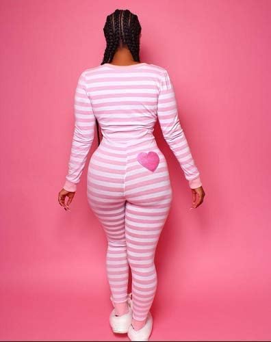 Women Christmas Button V-Neck Jumpsuit Long Sleeve Bodycon Pajama Sleepwear