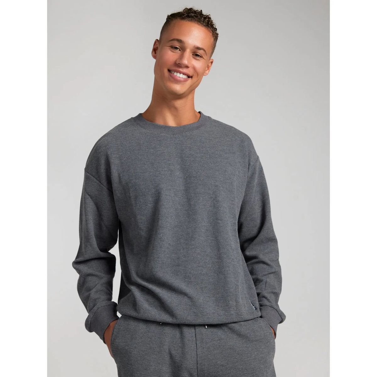 Comfrt | Waffle Lounge Long Sleeve | Crewneck Lightweight Cotton Blend Textured Lounge Top