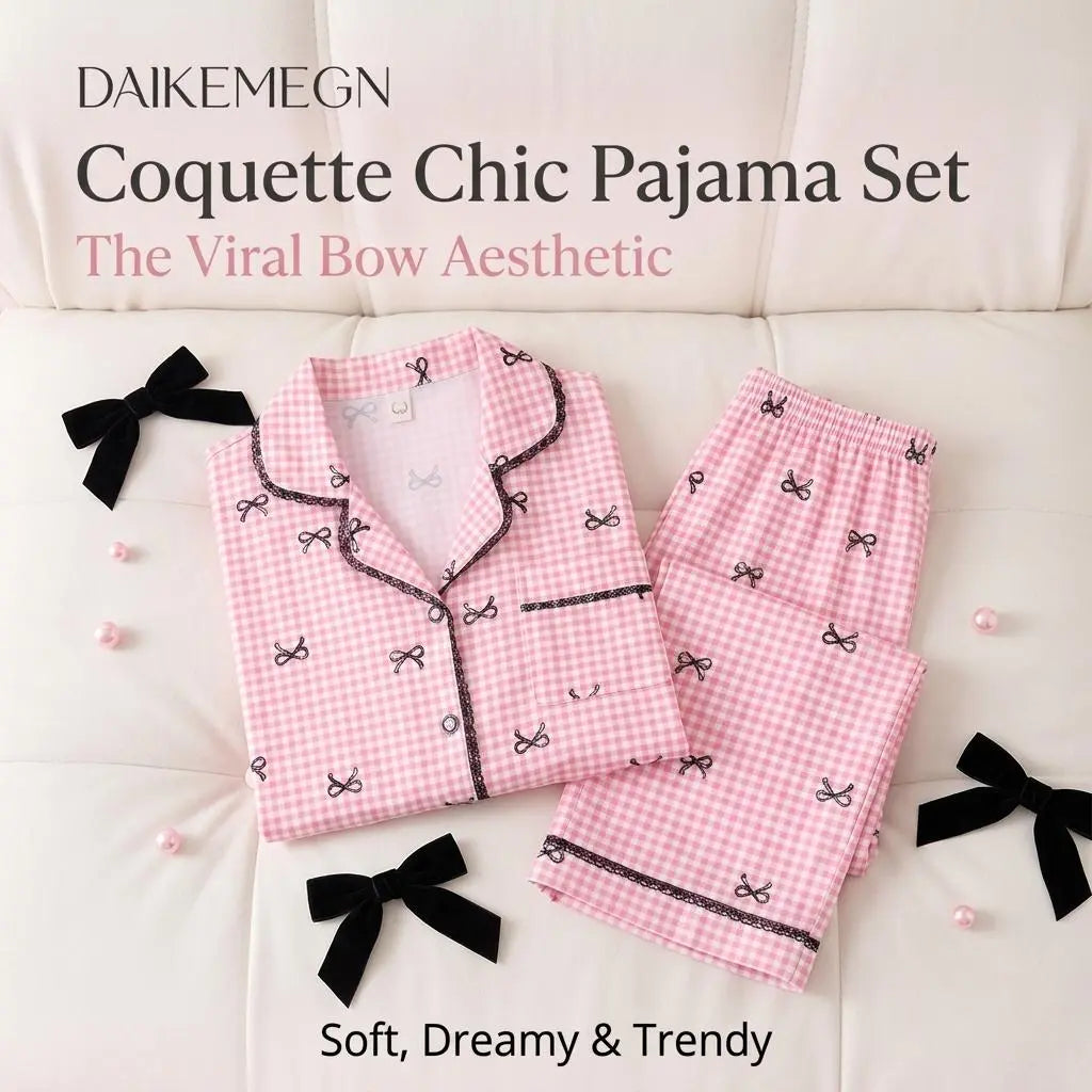 Women's Coquette 2-Piece Pajama Set, Long Sleeve Button-Down Top and Pants, Blush Pink Heart Print Ultra-Soft Loungewear, All Seasons Birthday Gift, Cute, Nightwear, 2 Pcs Set, Chic Dream Lightweight