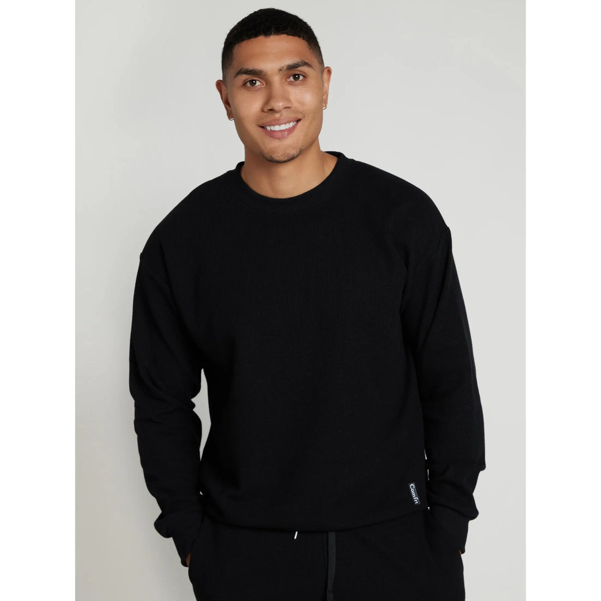 Comfrt | Waffle Lounge Long Sleeve | Crewneck Lightweight Cotton Blend Textured Lounge Top