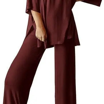 PHEFEE 2 Piece Outfits for Women Loungewear Sets Oversized Short Sleeve Top Wide Leg Pants Casual Matching Sets Soft Milk Silk,sohochic