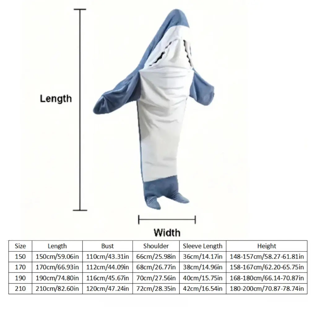 Cartoon Shark Sleep Bag Animal Onesie Flannel Shark Home Wear Loungewear Blue, Comfortable Fit Loose Oversized All-In-One Pajamas for Kids & Adults, Nightwear, Homewear, Sleeping Bag