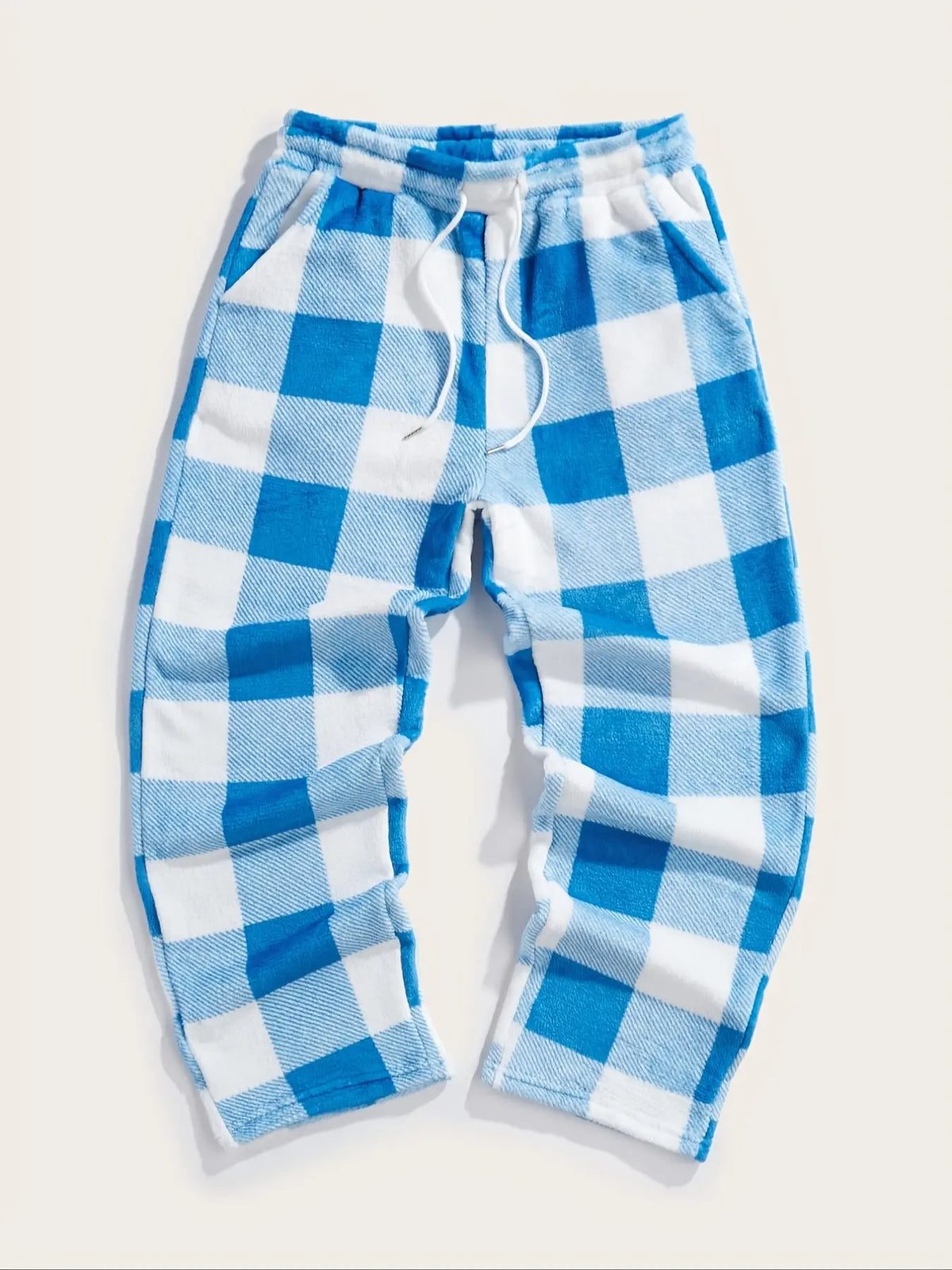 Unisex Plaid Fleece Print Drawstring Pants, Adjustable Fit, Casual Daily Wear, Winter Warm Sleepwear Pajama, Loungewear, Christmas Gift, Long Pants