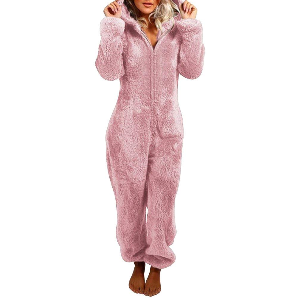 Womens Fleece Onesie Pajamas Jumpsuit Warm Sherpa Romper