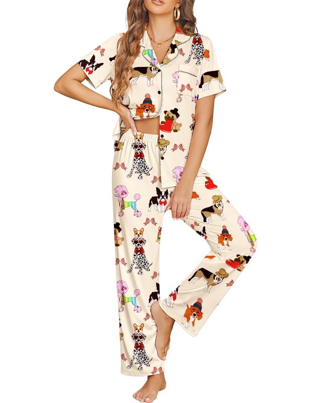 Ekouaer Womens Pajama Sets Button Down Lounge Sets 2 Piece Short Sleeve Pjs