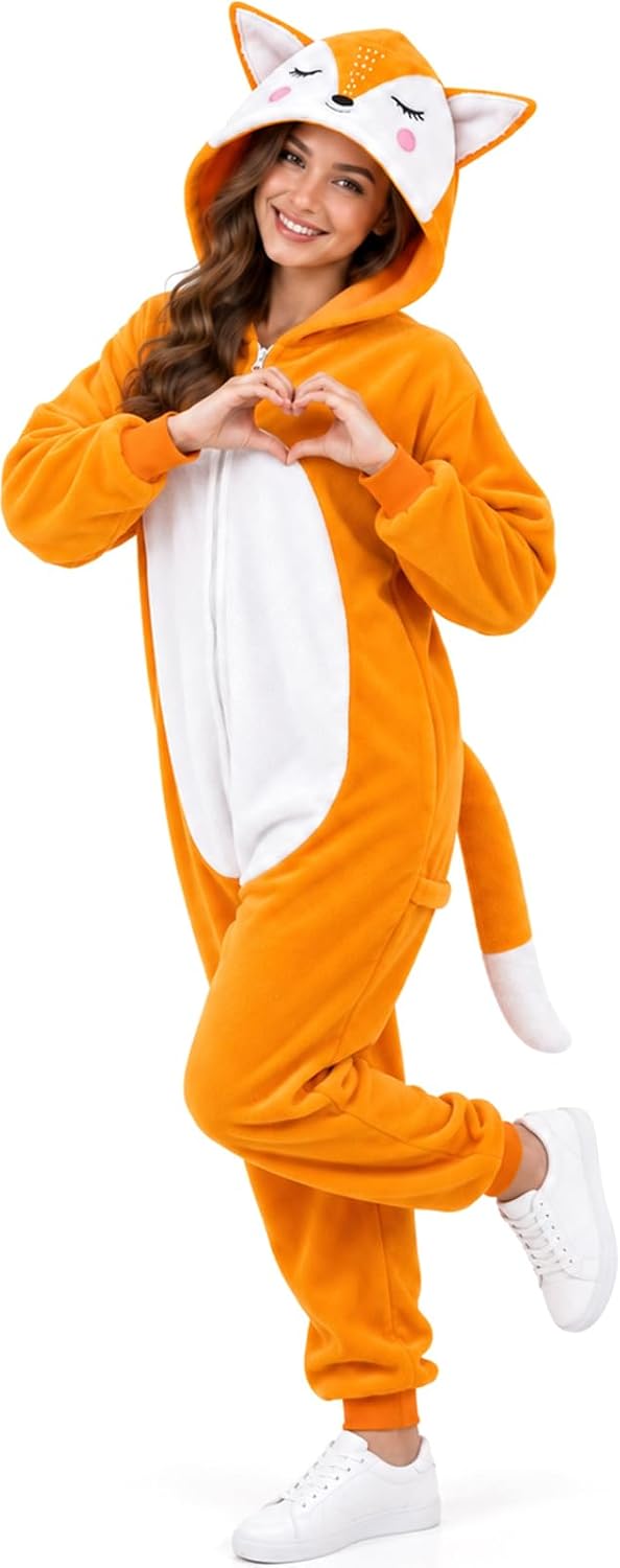 Gorkonpy Fox Costume Adult Women Animal Onesie Pajamas Halloween