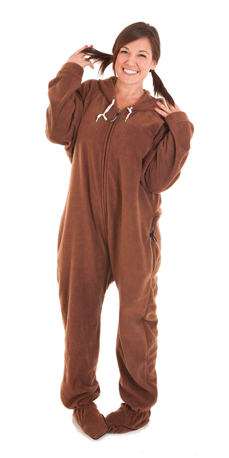 Forever Lazy Adult Onesie Pajamas, Footed Fleece One-Piece Unisex Lounge for Women and Men with Detachable Feet