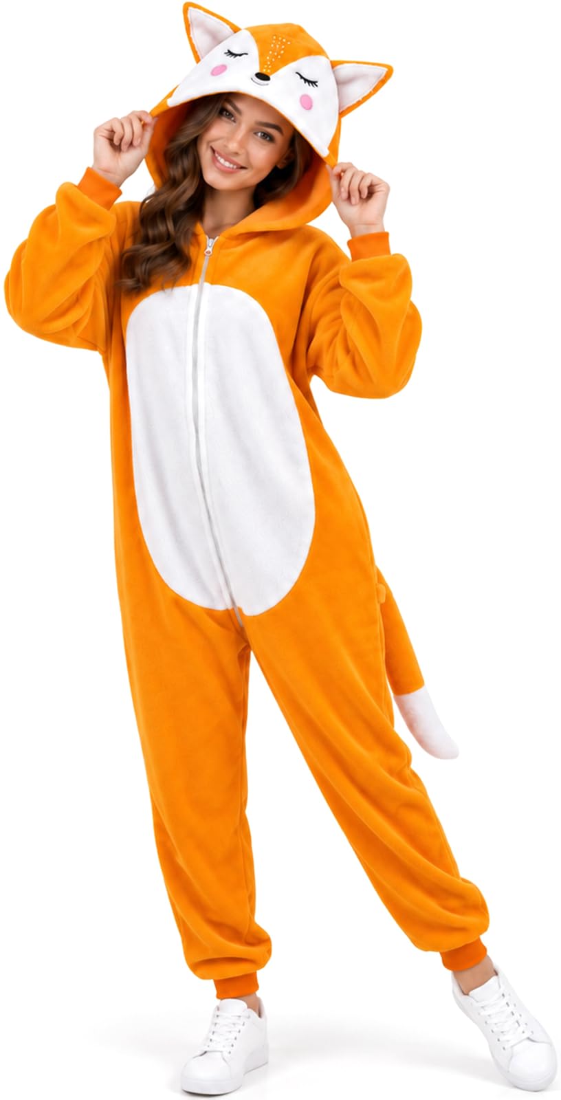 Gorkonpy Fox Costume Adult Women Animal Onesie Pajamas Halloween