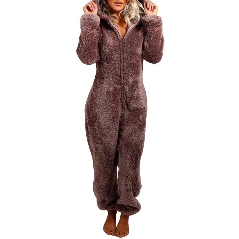 Womens Fleece Onesie Pajamas Jumpsuit Warm Sherpa Romper