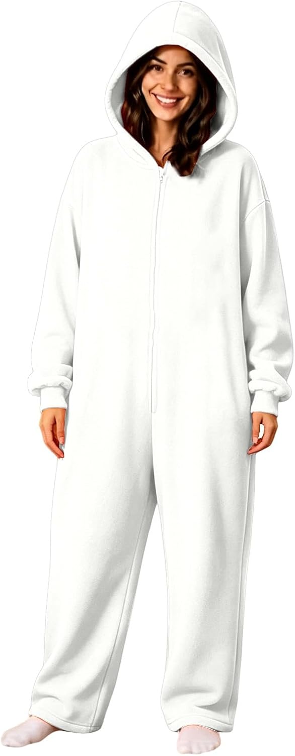 Halloween Onesie Adult 16 Solid Color Zip Up Hooded Couple Pajama Costumes
