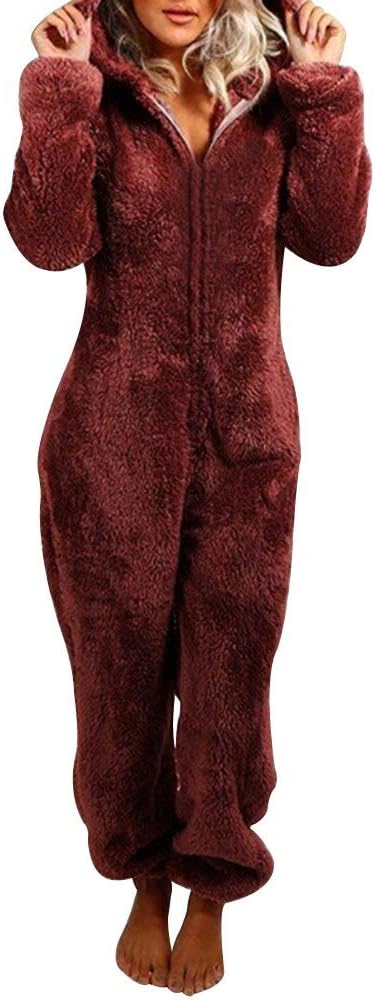 Womens Fleece Onesie Pajamas Jumpsuit Warm Sherpa Romper