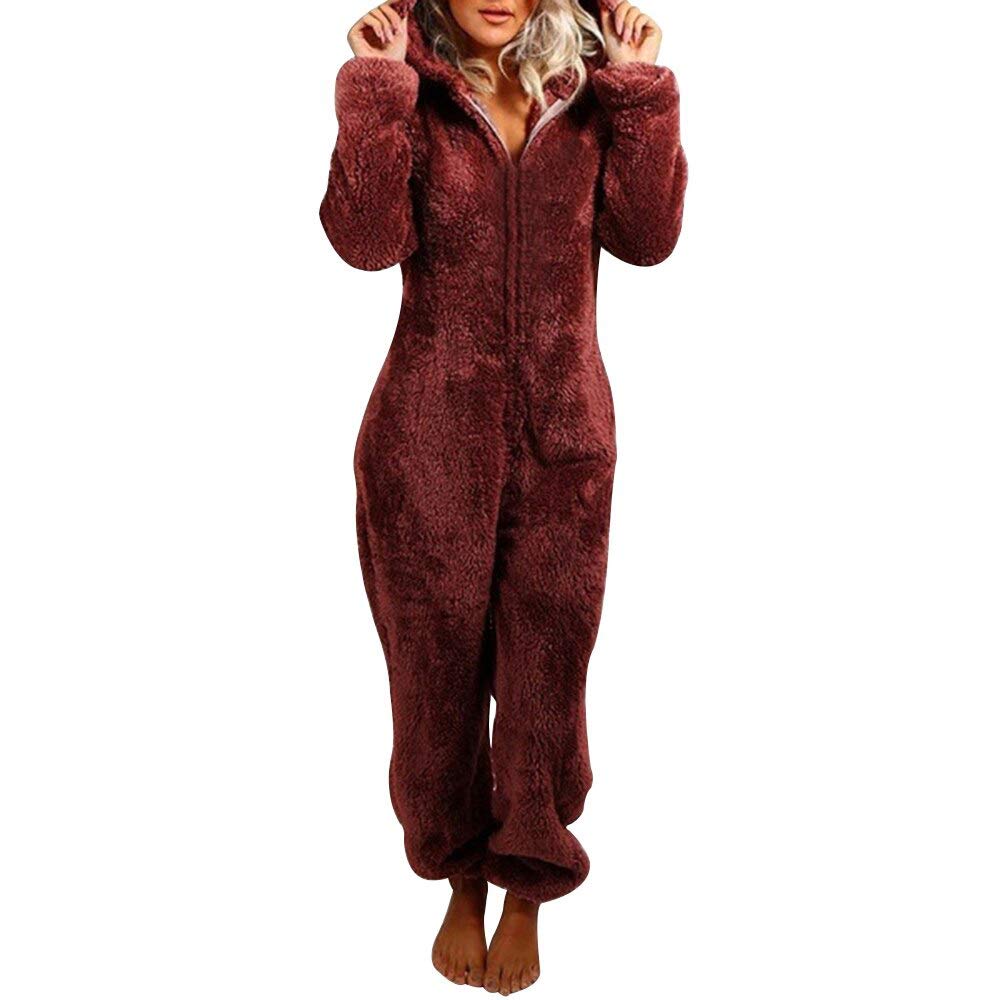 Womens Fleece Onesie Pajamas Jumpsuit Warm Sherpa Romper