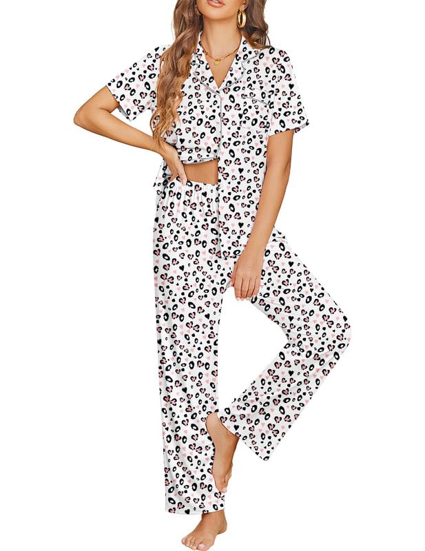 Ekouaer Womens Pajama Sets Button Down Lounge Sets 2 Piece Short Sleeve Pjs