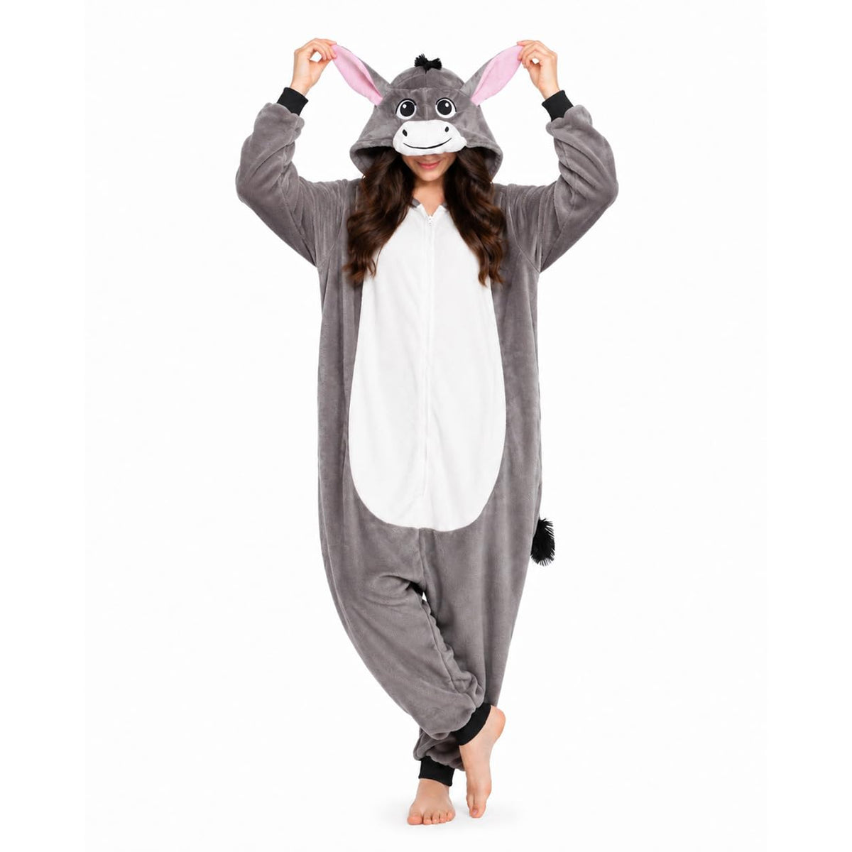Adult Onesie, Animal Halloween Costume, Plush One Piece Pajamas with Hood