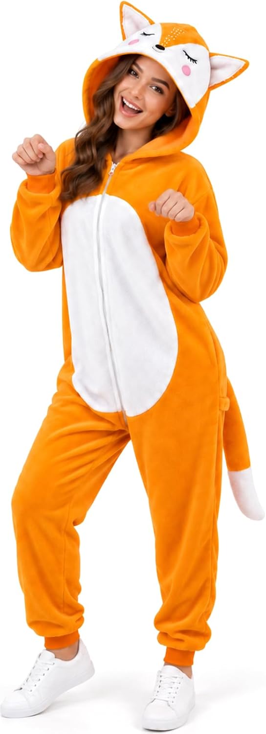 Gorkonpy Fox Costume Adult Women Animal Onesie Pajamas Halloween