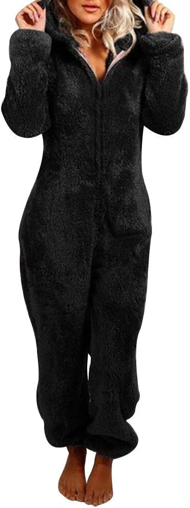 Womens Fleece Onesie Pajamas Jumpsuit Warm Sherpa Romper