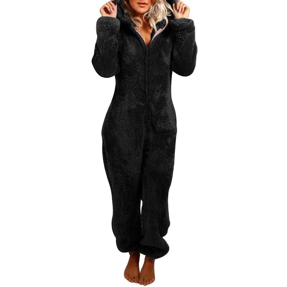 Womens Fleece Onesie Pajamas Jumpsuit Warm Sherpa Romper