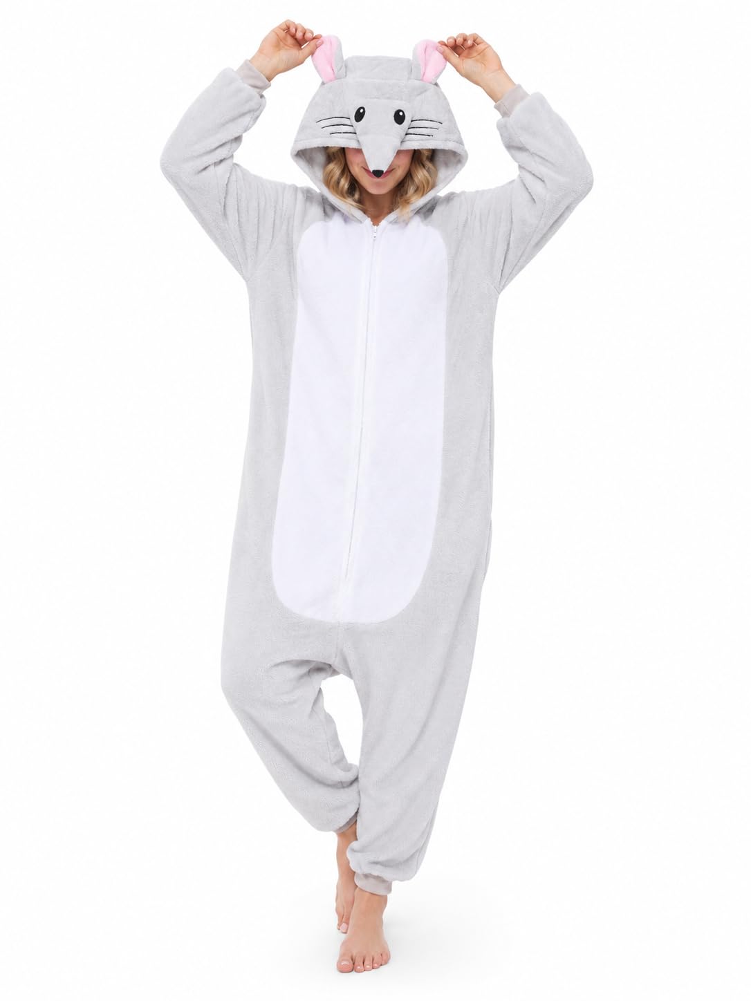 Adult Onesie, Animal Halloween Costume, Plush One Piece Pajamas with Hood