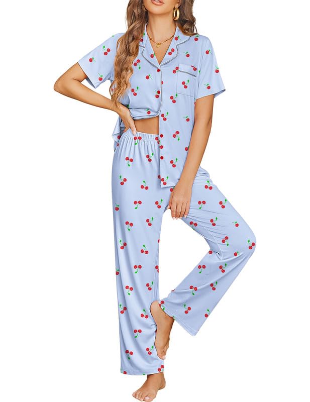 Ekouaer Womens Pajama Sets Button Down Lounge Sets 2 Piece Short Sleeve Pjs
