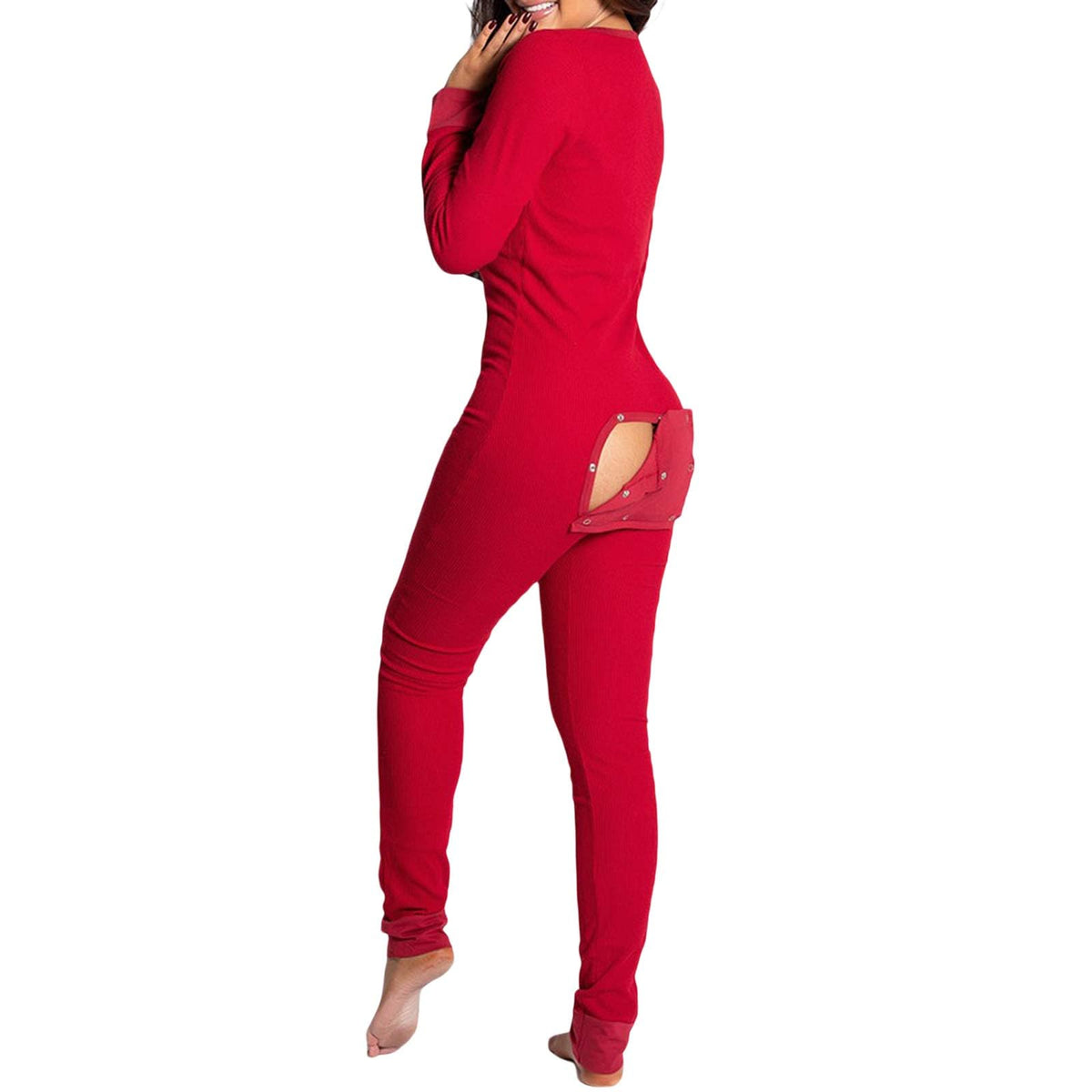 KMBANGI Women's Sexy Deep V Neck Butt Flap Pajamas One Piece Bodycon Rompers Jumpsuit with Drop Seat Plus Size