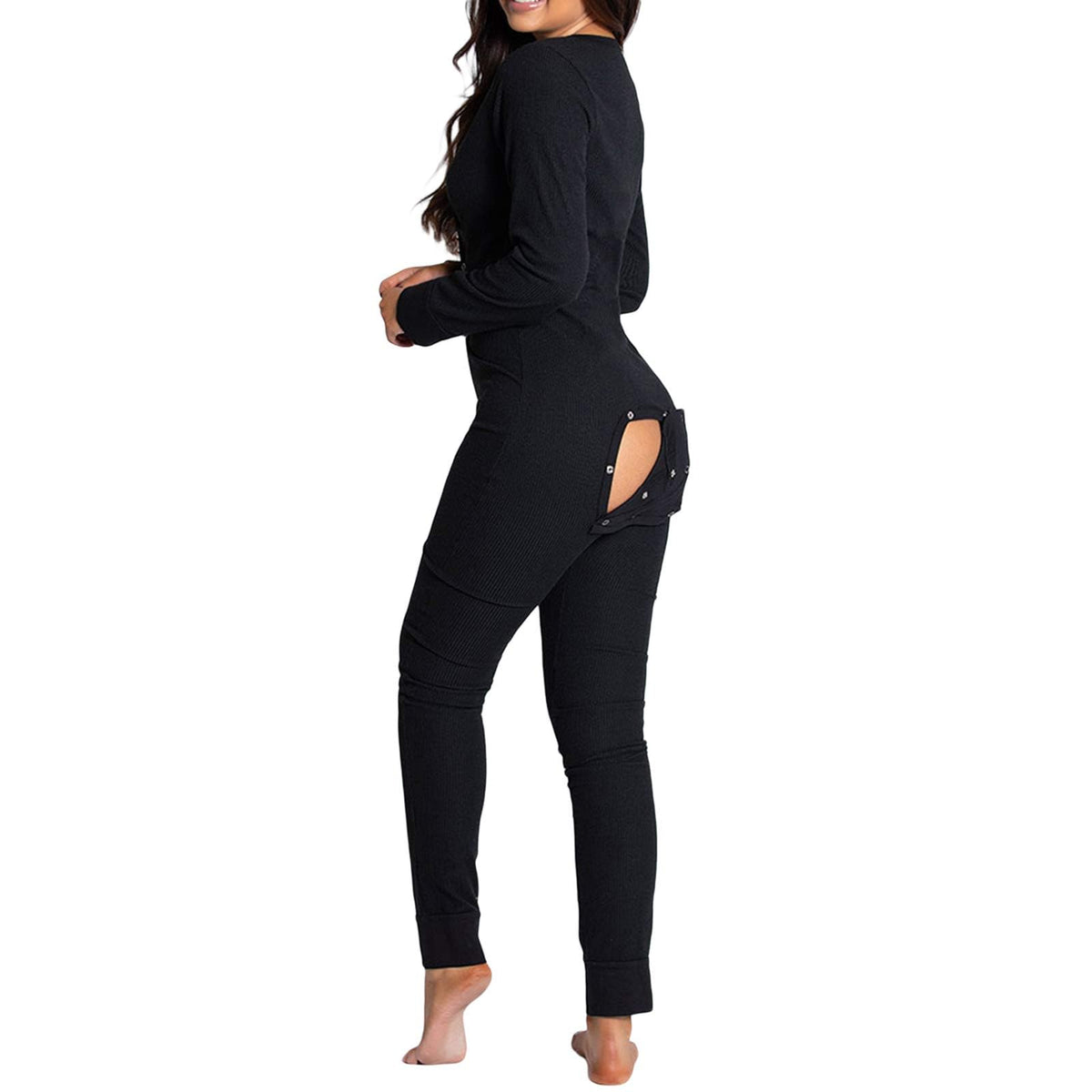 KMBANGI Women's Sexy Deep V Neck Butt Flap Pajamas One Piece Bodycon Rompers Jumpsuit with Drop Seat Plus Size
