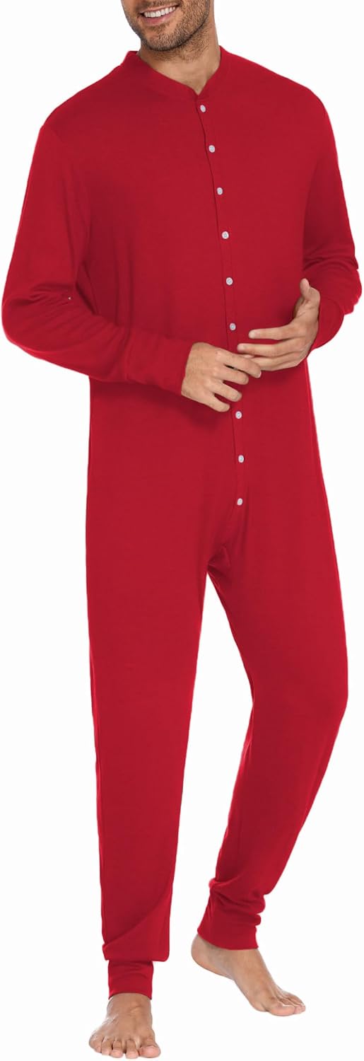 Mens Onesie Pajamas Union Suit Long Johns One Piece Thermal Underwear