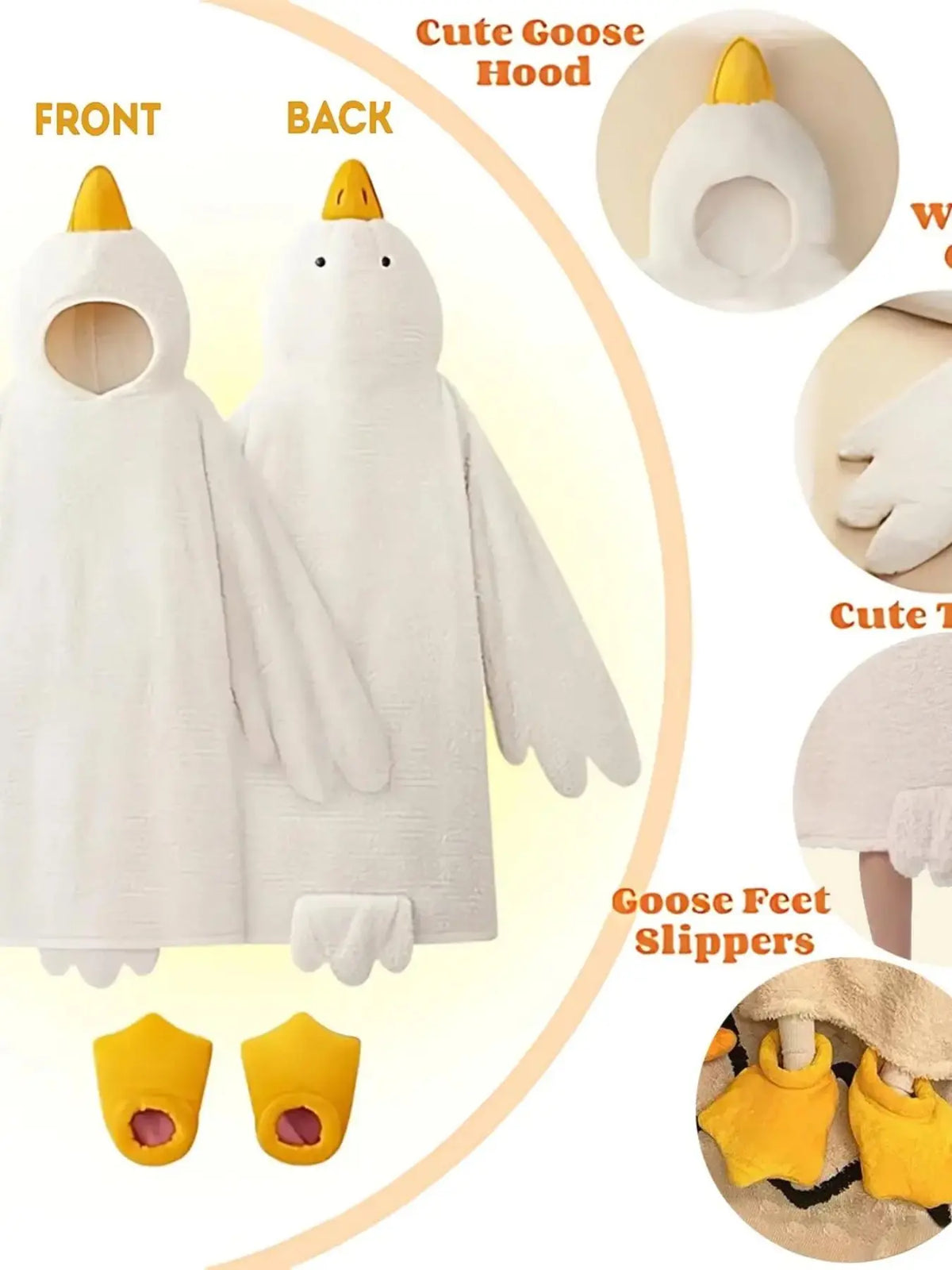 Funny Duck Theme Onesie Set, Fleece Lined Thickened, Includes Robe and Duck Foot Covers, Soft Cute Lazy Loose Pajamas, Party, Loungewear, Nightwear